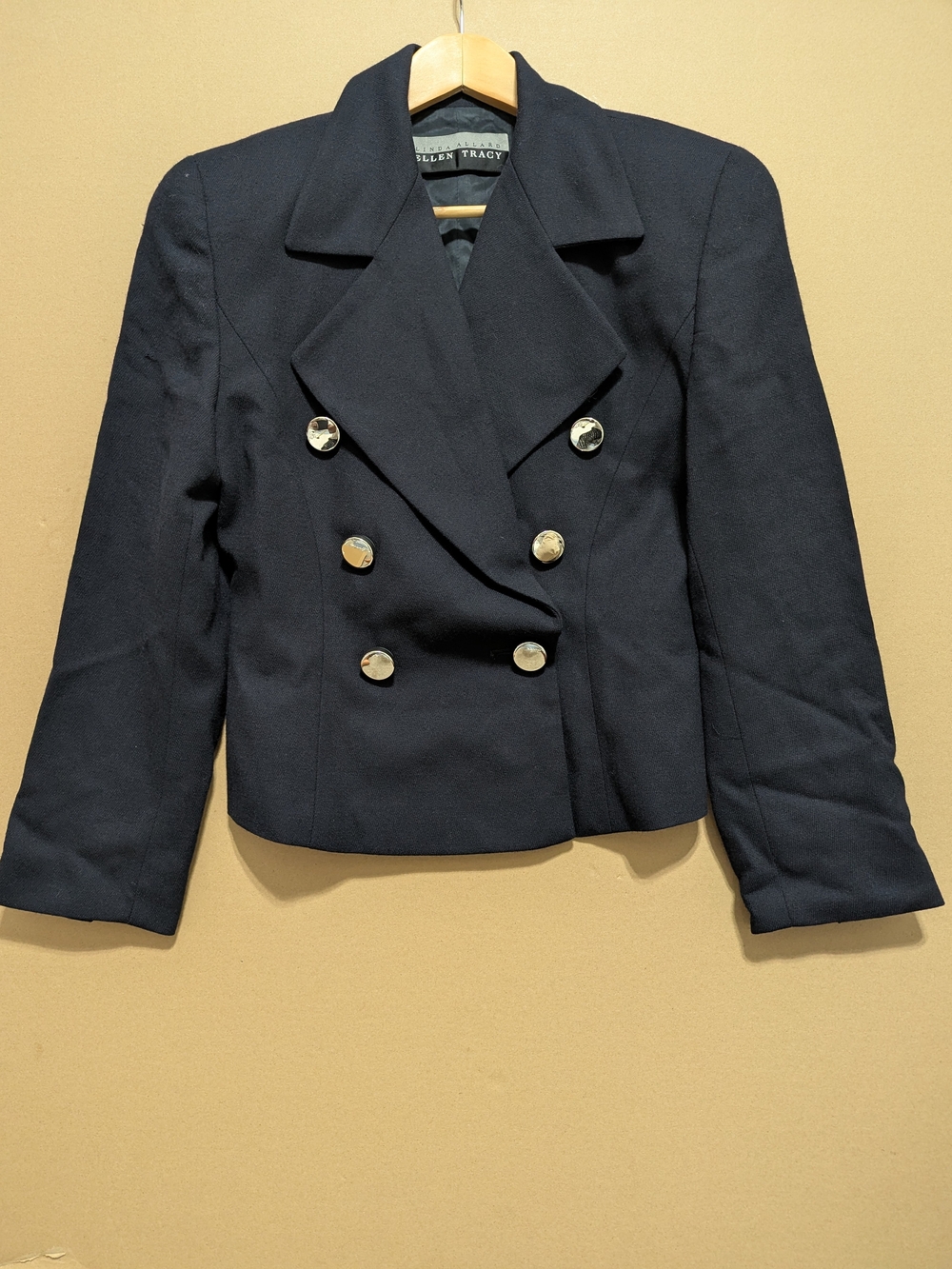 VTG Linda Allard Ellen Tracy Double Breasted Blazer Jacket Wool Black 6 Classic